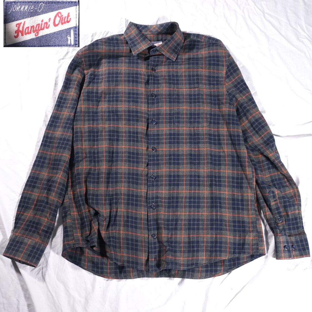 Johnnie-O Hangin' Out Tartan Plaid Flannel Shirt Green Red Blue Mens Large
